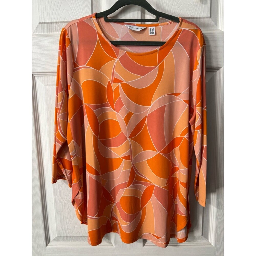 Susan Graver Liquid Knit 3/4 Sleeve Tunic Tulp Hem-Mango-Petite Large-A574038